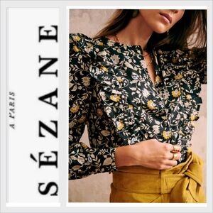Sezane Roby blouse black floral 34 XS US2
